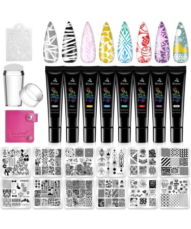 Biutee Nail Stamper Kit Nail Art Stamping Plate Set Stamping Nail Polish Gel Stamp Plate Jelly Silicone Stamper Scraper Flower Lace Line kiss Stencil Template Tool Supplies for Holiday (Storage Bag) nail stamping kit