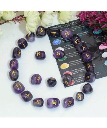 Crocon Amethyst Gemstone Rune Stones set with Elder Futhark Alphabet Engraved Symbol 25 pcs Set For Feng Shui Chakra Balancing Reiki Healing crystal runes stones set Size: 15-20 mm #001 Amethyst - Buy Online on GoSupps.com