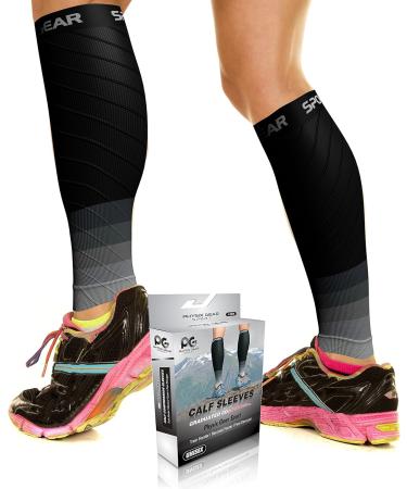 Calf Compression Sleeve for Men & Women - Shin Splints Support, Achilles Tendon Support, Leg Cramps Relief - 1 Pair (BLK-GRY S/M) - Buy Online on GoSupps.com