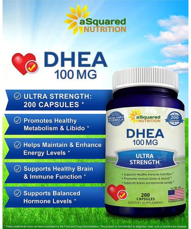 DHEA 100mg Max Strength 200 Capsules - Hormone Balance for Women & Men - Natural Supplement for Metabolism, Libido, Brain, Immune Function & Energy - Buy Online on GoSupps.com