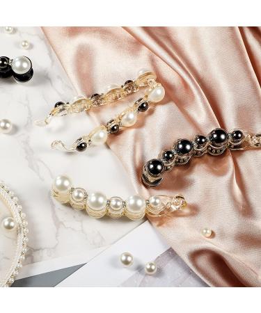 Faux Pearl Banana Hair Clips for Women - 12 Pieces Rhinestone Ponytail Holders & Grips for Thick Long Hair - Buy Online on GoSupps.com