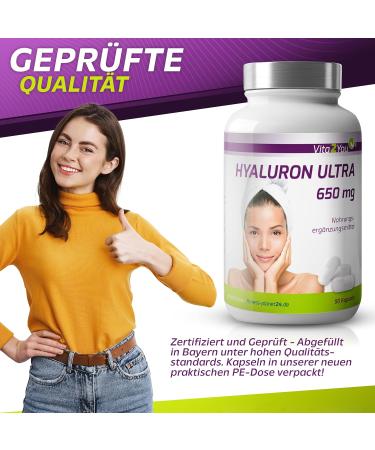 Vita2you Hyaluronic Acid Ultra 650mg - 90 Vegan Capsules | High-Dose 3-Month Pack | Fermented & Additive-Free - Premium Quality Hyaluron - Buy Online on GoSupps.com