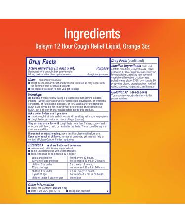 Delsym 12 Hour Cough Relief Liquid - Day/Night Orange Flavor Medicine with Dextromethorphan - Suppresses Cough Reflex - 3 oz - Buy Online on GoSupps.com