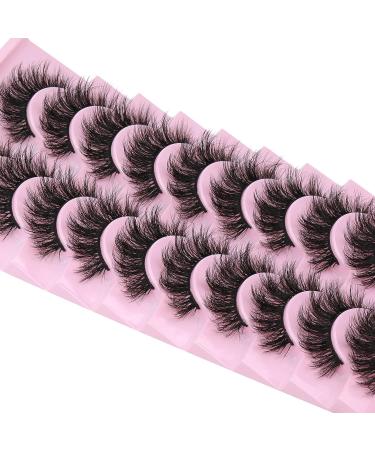 Natural Volume Faux Mink Eyelashes - 10 Pairs 3D Wispy Fluffy Curly Lashes (17mm) - Buy Online on GoSupps.com
