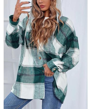 Xiaoxuemeng Women's Plaid Hooded Shacket Flannel Jacket - Green, Medium - Buy Online on GoSupps.com