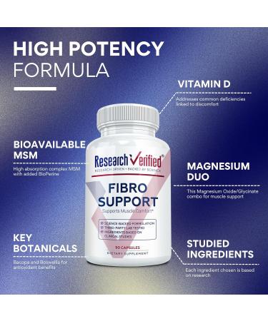 Research Verified Fibro Support - 90 Capsules - MSM Magnesium Vitamin D3 BioPerine - 1 Month Supply - Vegan 90 Count (Pack of 1) - Buy Online on GoSupps.com