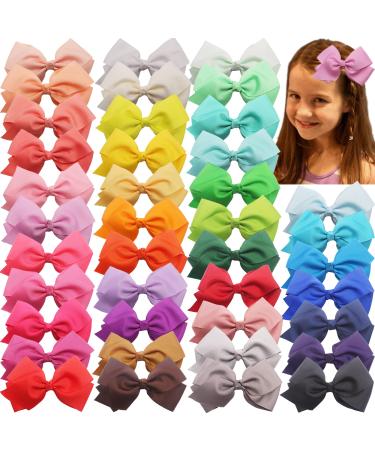 40 Colors Toddler Girls Hair Bows Clips 4.5Inch Grosgrain Ribbon Pinwheel Hair Bows Alligator Clips Hair Accessories for Baby Girls Kids Children Teens 40 different colors