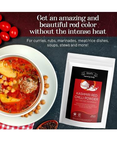 SpiceFix Kashmiri Red Chilli Powder 7 oz - Mild to Medium Heat Sun-Dried Indian Spice - Vegan, Natural Ground Chili in Resealable Bag - Buy Online on GoSupps.com