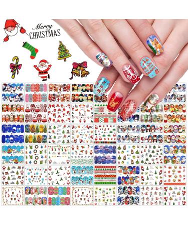 Kalolary 48 Sheets Christmas Nail Art Stickers 3D Water Transfer Nail Decals Stencil Manicure Nail Salon DIY Nail Art Tips Decorations for Women Kids