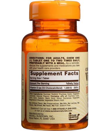 Sundown Naturals Chewable Vitamin D3 25mg - Strawberry-Banana Flavor - 120 Tablets - Buy Online on GoSupps.com