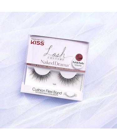 KISS Lash Couture Naked Drama Collection 1 Pair of False Lashes Veil Full and Fluffy Faux Mink Fake Eyelashes with Cushion Flexi Band includes Lash Glue - Buy Online on GoSupps.com