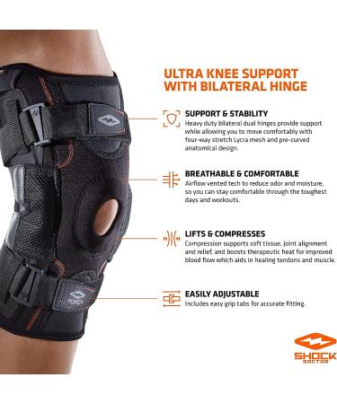Shock Doctor Compression Knee Brace - Maximum Support for Men & Women, Adjustable Dual Hinges - Black, Large - Buy Online on GoSupps.com