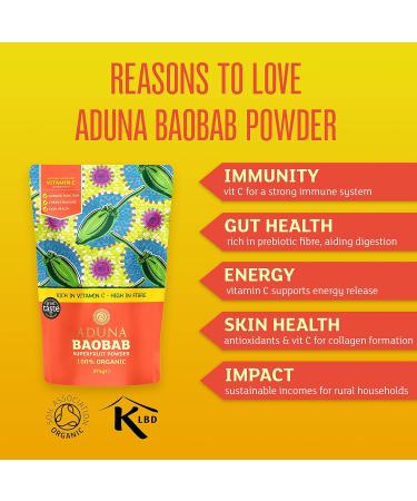 Aduna Organic Baobab Powder - 100% Natural Raw Superfruit Vitamin Powder - FairWild Certified - 275g Resealable Pack - Buy Online on GoSupps.com