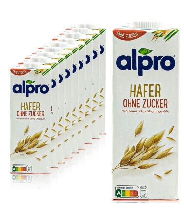 Alpro - 10 pack of oat drink without sugar 1 liter - Oat oat drink unsweetened 100% plant-based oats 1 l (10 pack)