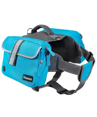 PetAmi Dog Backpack for Medium Large Dogs Dog Saddle Bag for Dogs to Wear Harness Saddlebag with Reflective Safety Side Pockets for Hiking Camping Vest Dog Pack for Travel (Blue Large) L Blue