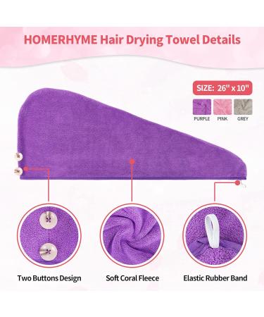 HOMERHYME Hair Drying Towel 3 Pack - Quick Dry, Highly Absorbent & Anti Frizz Hair Turban for Wet Curly Long Hair - Buy Online on GoSupps.com