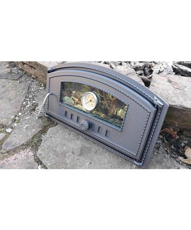 Premium Cast Iron BBQ Rolling Pizza Oven Door 490x280 with Glass & Thermometer - Ideal Bread Oven Accessory - Buy Online on GoSupps.com
