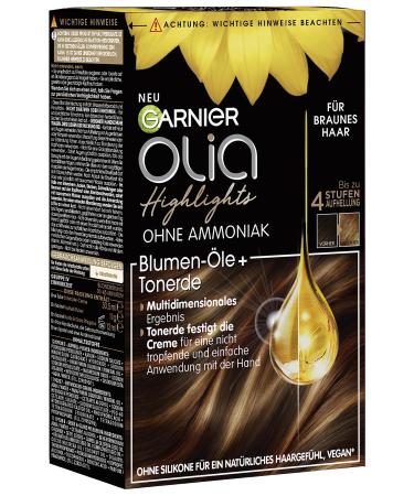 Garnier Hair Colour Set for Highlights and Highlights in Brown Hair with Flower Oils and Clay No Ammonia and Silicone Up to 4 Levels of Lightening Olia Brown