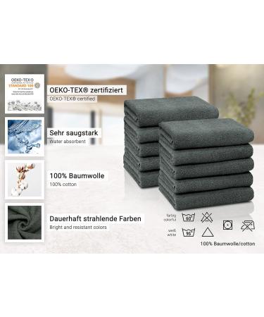 Zollner 10 Set Dark Gray Cotton Towels 50x100 cm - Soft Strong Washable Hotel Quality with Hanger - Buy Online on GoSupps.com