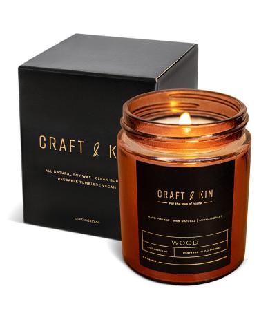 Premium Wood Candle | Cedar Candle | Soy Candle, Candles Gifts for Women | Soy Candles for Home Scented | Aromatherapy Candles | Scented Candles for Men, Ultra Clean Burn Amber Jar Candles Wood Amber Jar - 8oz