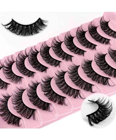 KOKAY False Eyelashes Fluffy Russian Strip Lashes 10 Pairs Natural Curly Fake Mink Lashes 3D Effect Lightweight Sweat-proof Reusable Eye Lashes for Every Type of Face Gift for Her (A-18MM)