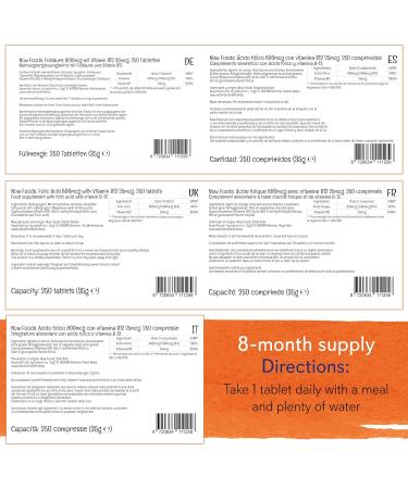 Now Foods Folic Acid 800mcg - 250 Vegan Tablets | Lab-Tested High Dose Vitamin B12 | Gluten & SOYA Free | Vegetarian - Buy Online on GoSupps.com