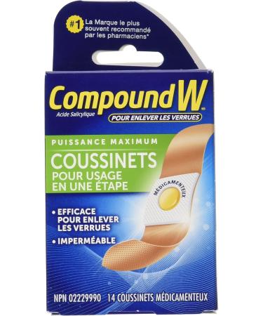 Compound W Wart Remover One Step Pads - 14 Count - Salicylic Acid Maximum Strength For Treatment & Common/Plantar Wart Removal One Step Pads Pads - Buy Online on GoSupps.com