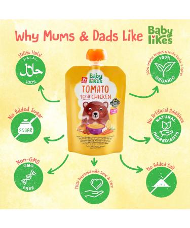 Organic Stage 2 Baby Puree Tomato Pasta Chicken 6 Pouches x 130g | Halal & Suitable for 7+ Months - Buy Online on GoSupps.com