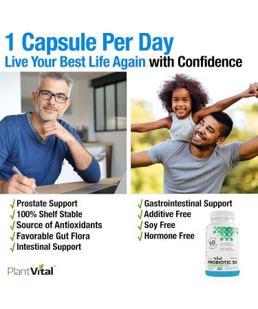 PlantVital Probiotic Supplement for Men - 50 Billion CFUs 15 Strains Probiotics for Men - Supports Prostate Digestive and Gut Health - 1 Month Supply 30 Capsules 30 count (Pack of 1) - Buy Online on GoSupps.com