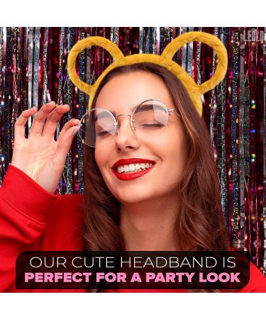 Winter Plush Headband with Bear Ears | Yellow Makeup Hair Accessories for Women - Fashion Hoop Bandana Gift - Buy Online on GoSupps.com