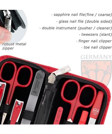 3 Swords Germany - brand quality 8 piece manicure pedicure grooming kit set for professional finger & toe nail care scissors clipper fashion leather case in gift box Made by 3 Swords (000392) RED - TOOLS RED LAQUERED - Buy Online on GoSupps.com