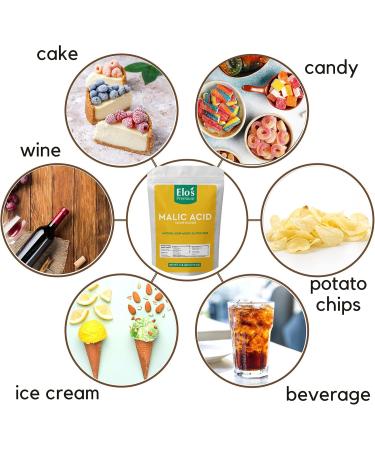 Malic Acid Powder by Elo s Premium (1 LB 452 g) Packaged in Canada Gluten Free Food Grade Natural Sour Agent for Candy Wine Potato Chips Recipes and More - Buy Online on GoSupps.com