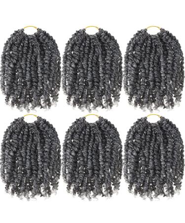 6 Packs Passion Twist Crochet Hair 10 Inch 15 Strands Curly Crochet Hair Short Pre Twisted Braiding Hair Fluffy Spring Twist Hair Extensions Synthetic Pre Looped Crochet Braids (Grey)