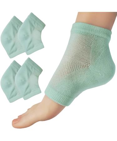 Chiroplax Vented Moisturizing Heel Socks Gel Lining Spa Sleeve Toeless Socks to Heal Protect Treat Dry Cracked Heels  2 Pairs (Mint)