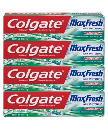 Colgate Max Fresh Whitening Toothpaste with Breath Strips 6 Oz Limited Edition Clean mint 24 Ounce (Pack of 4)