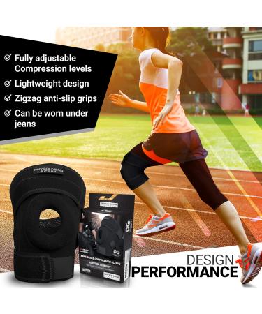 Physix Gear Knee Brace for Men & Women - Adjustable Patella Compression Support for Arthritis ACL MCL & Meniscus Tear - Plus Size with Side Stabilizers - Black/Grey - Buy Online on GoSupps.com