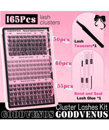 Goddvenus Lash Clusters Kit - Wispy Individual Eyelash Extensions C Curl Fluffy Waterproof Lashes (165pcs 10-18mm) - DIY Beauty Essentials for Stunning Eyes - Buy Online on GoSupps.com