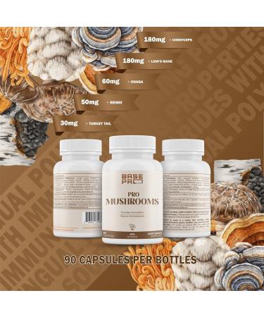 Pro Mushrooms Blend - 90 Capsules | Cordyceps Lion's Mane Chaga Reishi Turkey Tail | Mushroom Capsules | Provides Antioxidants | Mushrooms Capsules | Base Pro Nutrition | 90 count (Pack of 1) - Buy Online on GoSupps.com