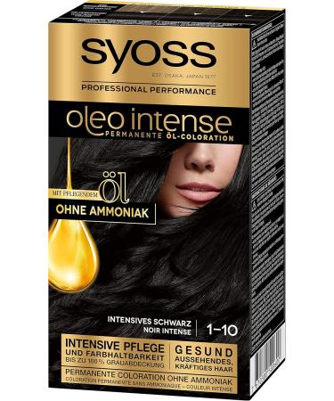Syoss Oleo Intense Permanent Hair Color 1-10 Intense Black with Nourishing Oil and Ammonia Free 3 Bottles 115ml - Buy Online on GoSupps.com