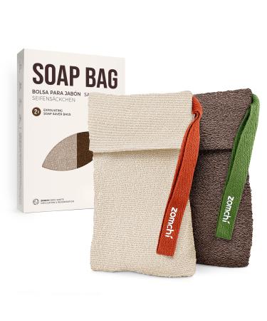 ZOMCHI Sachets Savon Lot de 2 Sachets Exfoliants pour Savon de Diff rentes Granulom tries Savon Loofah pour Hommes et Femmes Exfoliant Corporel pour Une Peau Douce et Propre (Marron)