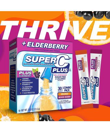 Super C Plus Elderberry Drink Mix 30CT - Vitamin Mineral Singles To Go - Pack of 1, 30 Packets Orange Mixed Berry - Buy Online on GoSupps.com