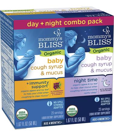 Mommy's Bliss Organic Baby Cough Syrup & Mucus Relief Combo Pack - Day and Night, 1.67 Fl Oz (Pack of 2) - Buy Online on GoSupps.com