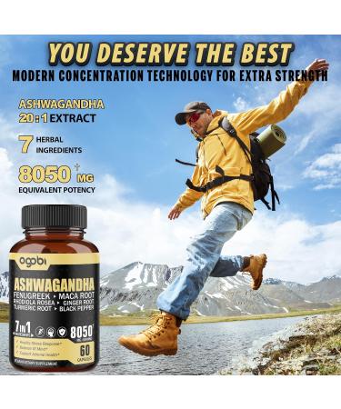 2 Packs 60 Capsules - 8050mg Ashwagandha Extract Supplement - 7in1 Immune & Energy Support - With Fenugreek, Maca, Turmeric, Rhodiola & More - 4 Month Supply - 120 Capsules - Buy Online on GoSupps.com