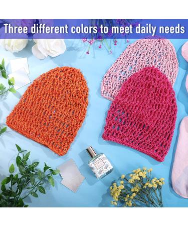 3-Piece Mesh Hair Net Rayon Crochet Snood Hat Set in Orange Red Pink Rose - Buy Online on GoSupps.com
