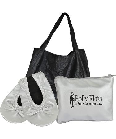 Women's Portable Foldable Ballet Flats Shoes | Roll Up Slippers with Travel Pouch | Large Silver | Expandable Tote Included - Buy Online on GoSupps.com