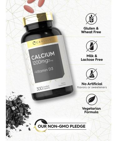 Carlyle Calcium 1200mg with Vitamin D3 | 300 Caplets | Non-GMO, Gluten Free, Vegetarian - Buy Online on GoSupps.com