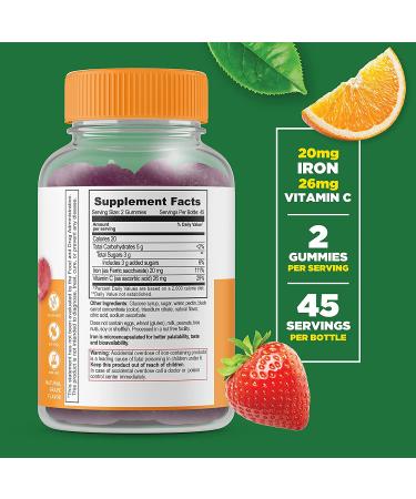 Lifeable Iron Gummies with Vitamin C - 20 mg - Gluten-Free Vegetarian Chewable Supplement - for Iron Deficiency - 90 Gummies - Buy Online on GoSupps.com