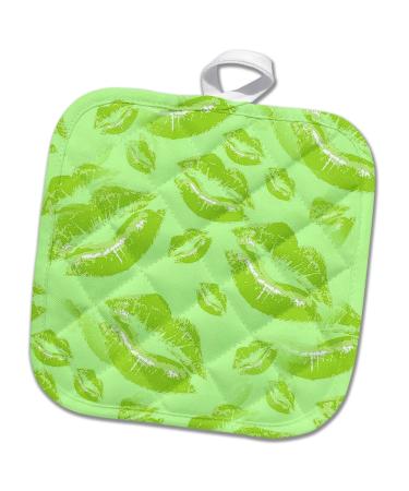 8x8 Potholder - Two Kisses Collided Lip Smacking Lime Colored Lips Pattern Pattern - Lipstick Kisses