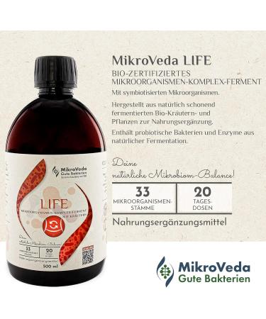 Microveda Life Enzyme Ferment Drink 500ml | 33 Bacterial Strains Vegan Raw Super-Activated German Certified - Shop Now! - Buy Online on GoSupps.com
