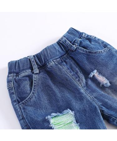 KIDSCOOL SPACE Baby Ripped Jean Toddler Elastic Waist Denim Pants 9-12 Months Blue - Buy Online on GoSupps.com